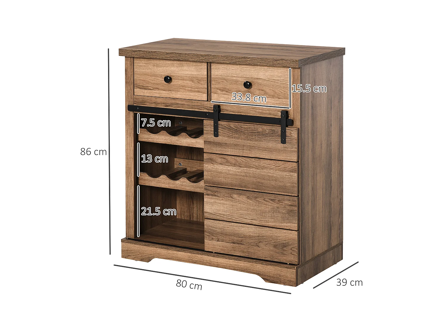 Credenza cucina stile industriale con 2 cassetti e portabottiglie