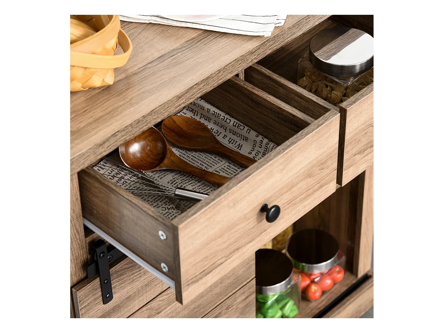 Credenza cucina stile industriale con 2 cassetti e portabottiglie