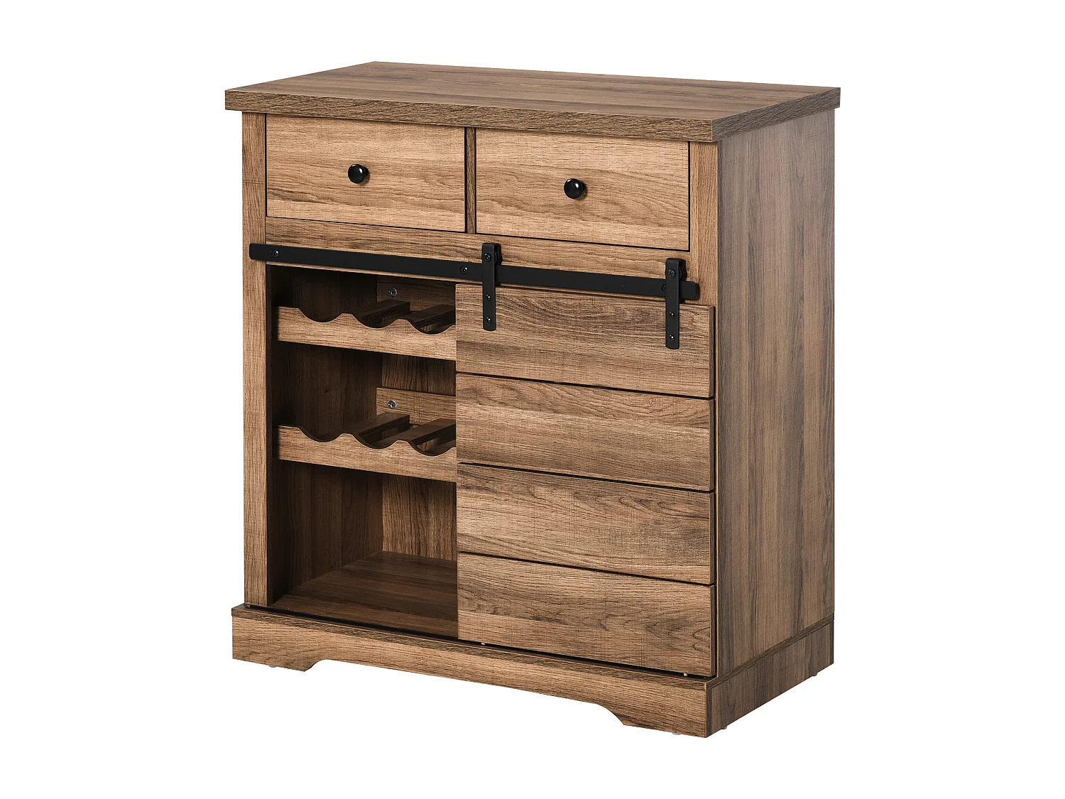 Credenza cucina stile industriale con 2 cassetti e portabottiglie