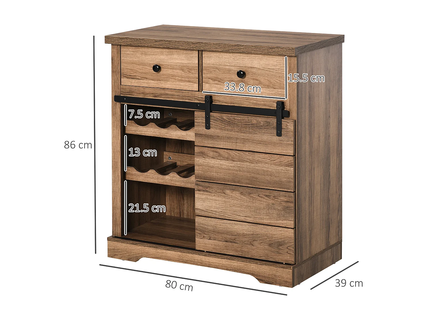 Credenza cucina stile industriale con 2 cassetti e portabottiglie