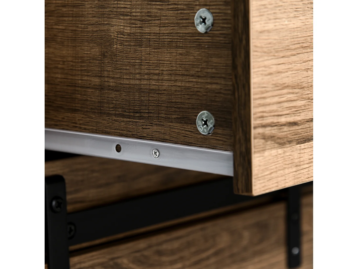 Credenza cucina stile industriale con 2 cassetti e portabottiglie