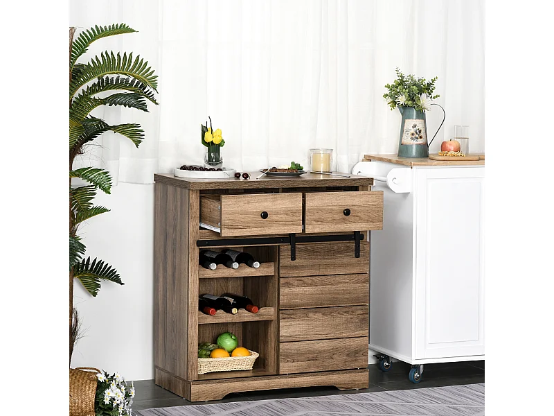 Credenza cucina stile industriale con 2 cassetti e portabottiglie