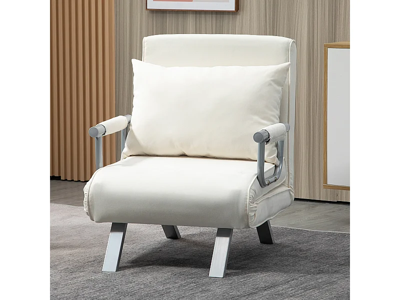 HOMCOM Poltrona Letto 1 Piazza Schienale Regolabile 5 Posizioni Beige