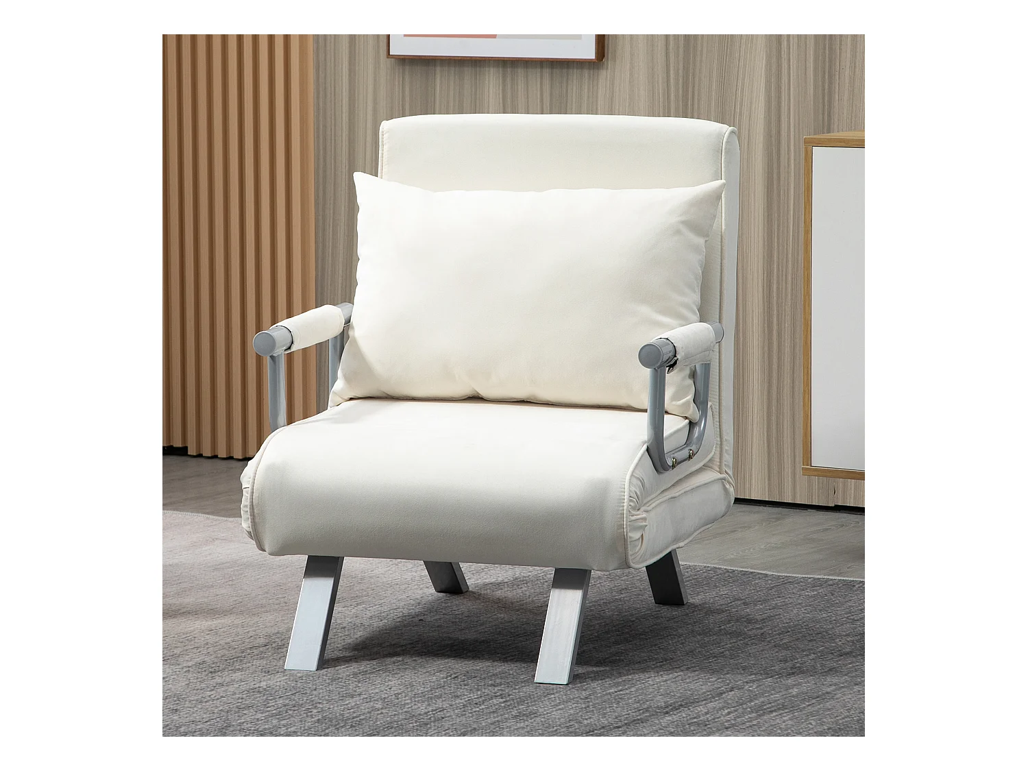 HOMCOM Poltrona Letto 1 Piazza Schienale Regolabile 5 Posizioni Beige