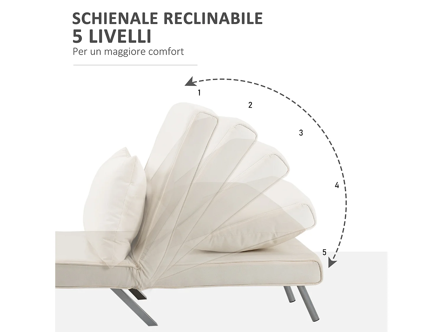 HOMCOM Poltrona Letto 1 Piazza Schienale Regolabile 5 Posizioni Beige