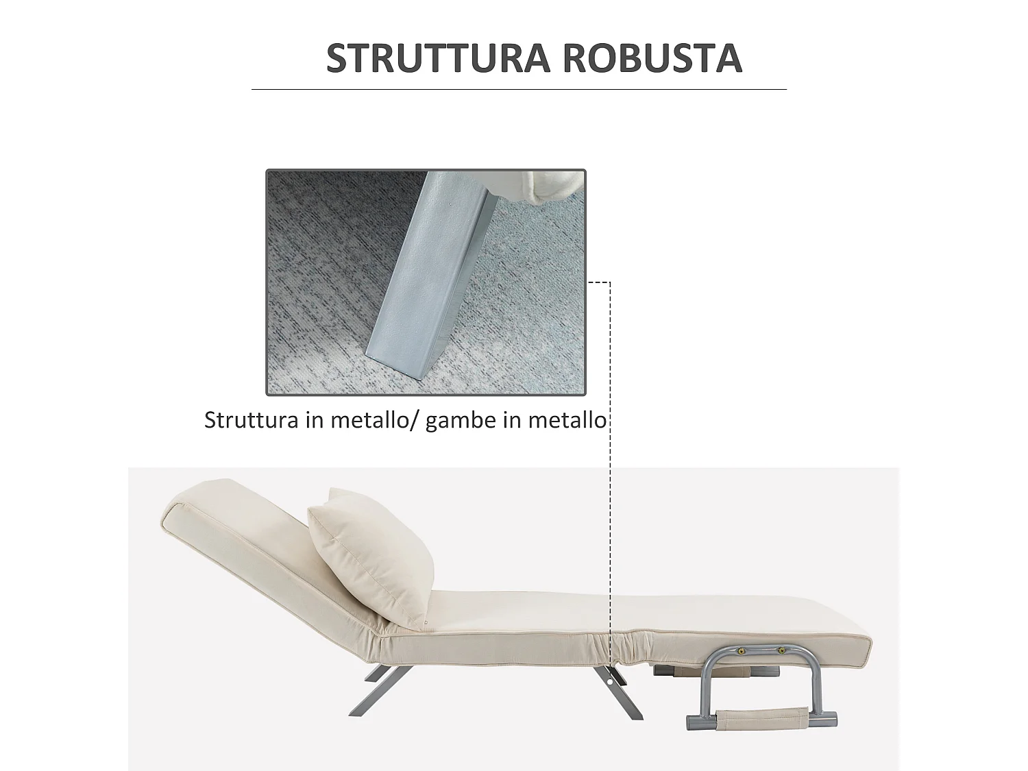 HOMCOM Poltrona Letto 1 Piazza Schienale Regolabile 5 Posizioni Beige