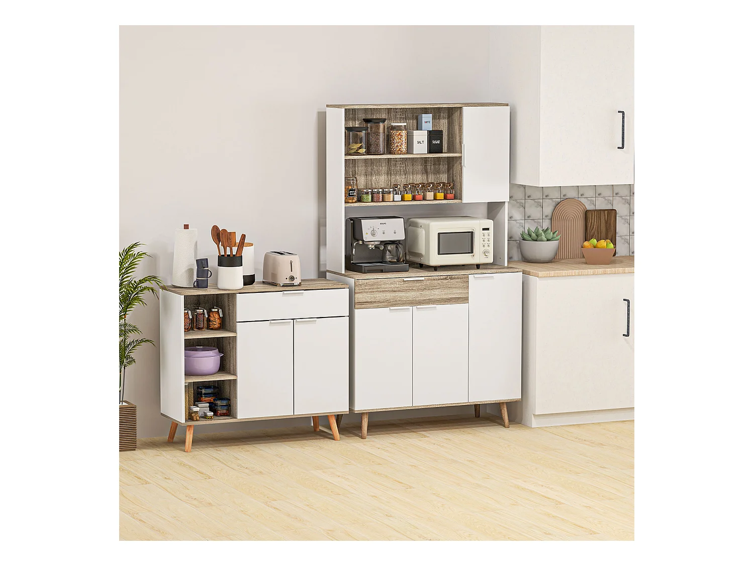 Mobile multiuso con 3 ripiani aperti armadietto e cassetto