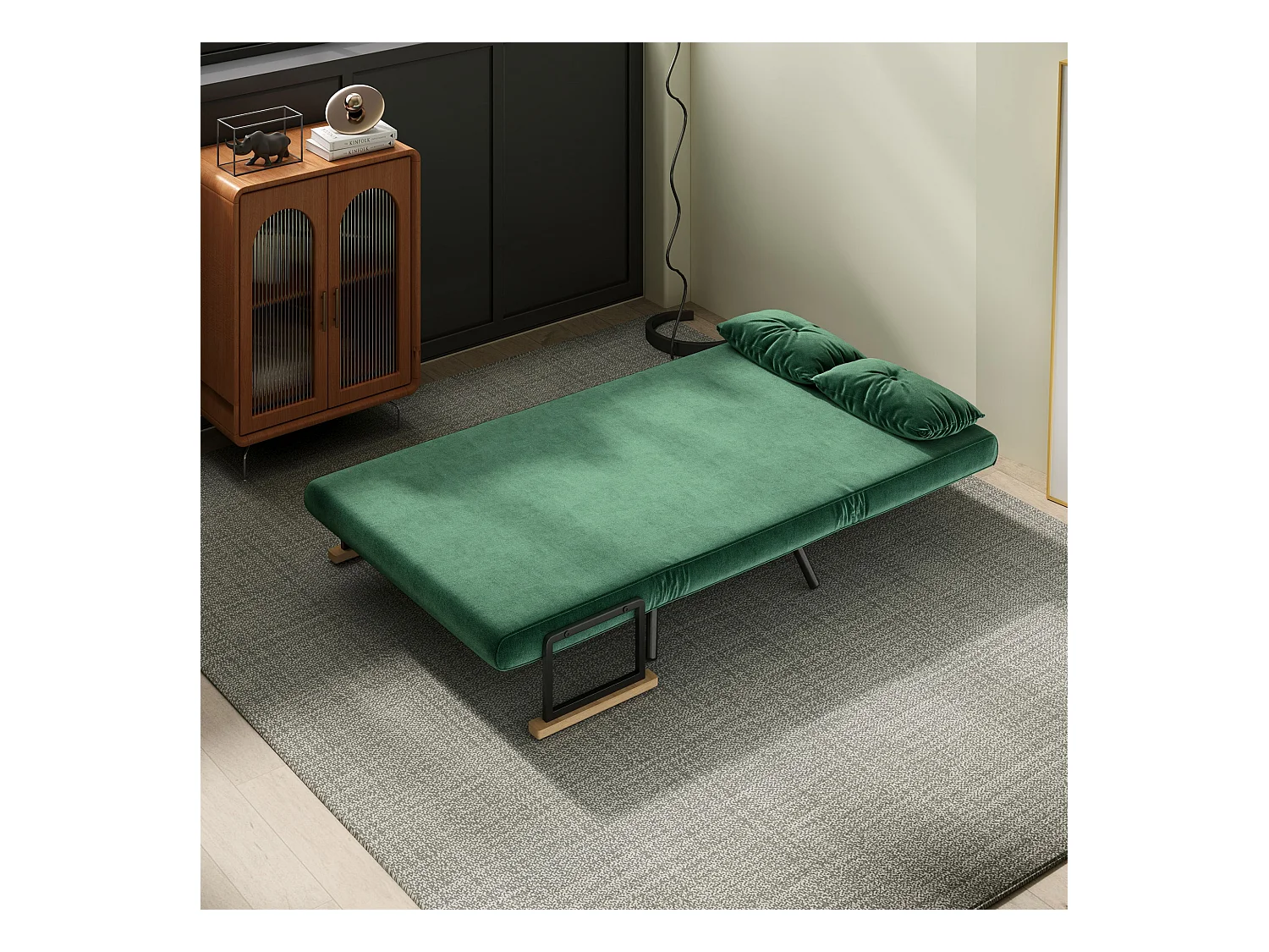 Divano letto vellutato con schienale regolabile su 5 livelli verde