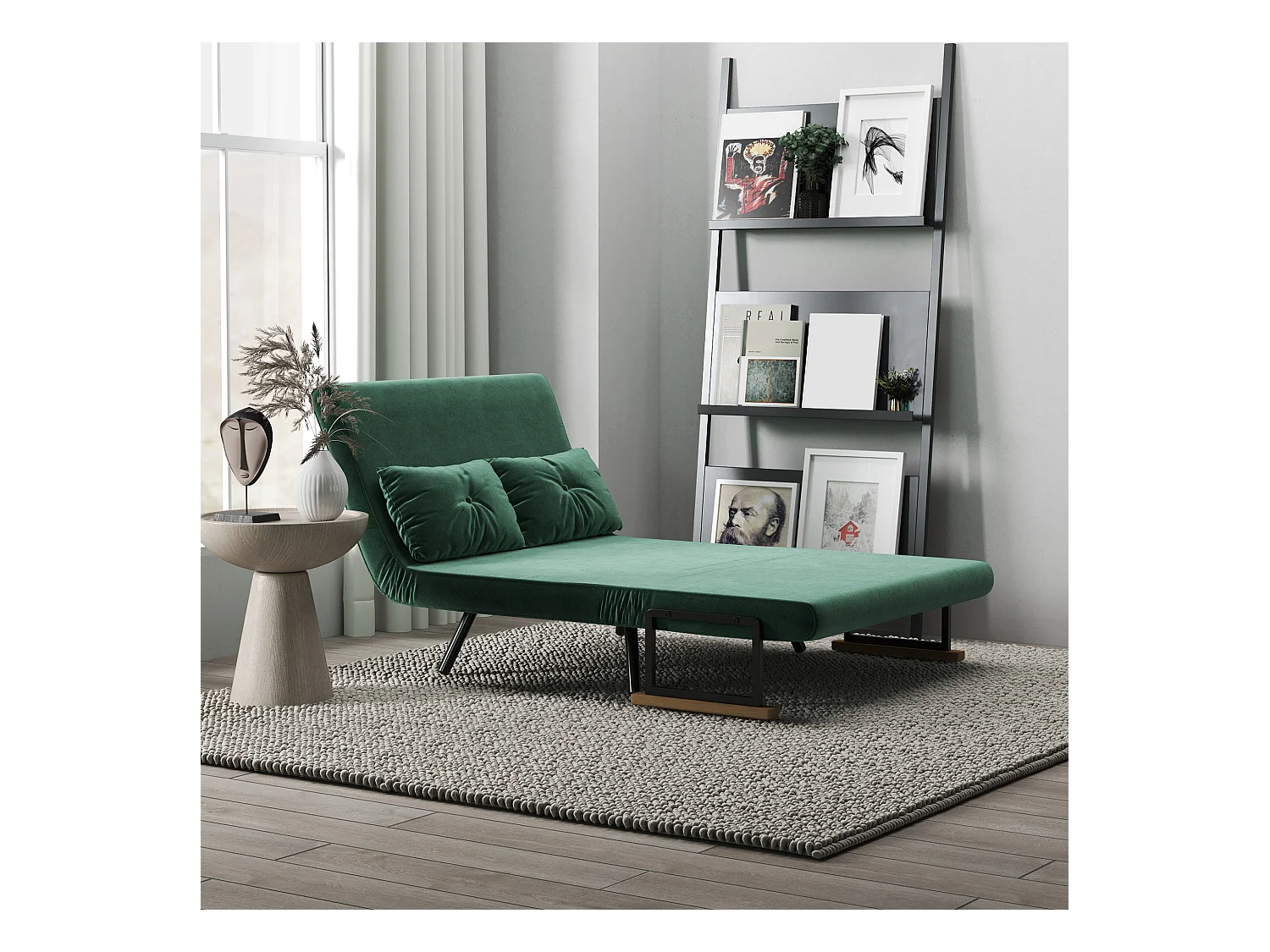 Divano letto vellutato con schienale regolabile su 5 livelli verde