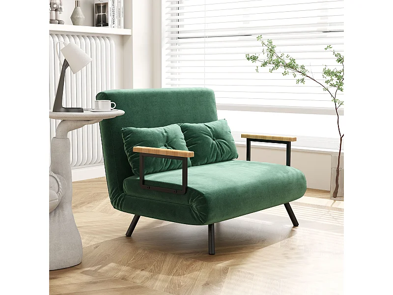 Divano letto vellutato con schienale regolabile su 5 livelli verde
