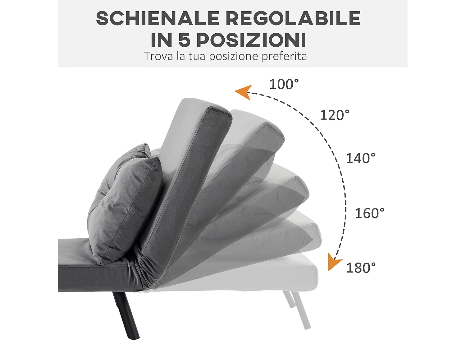 Poltrona letto singolo 3 in 1 con schienale reclinabile grigio scuro