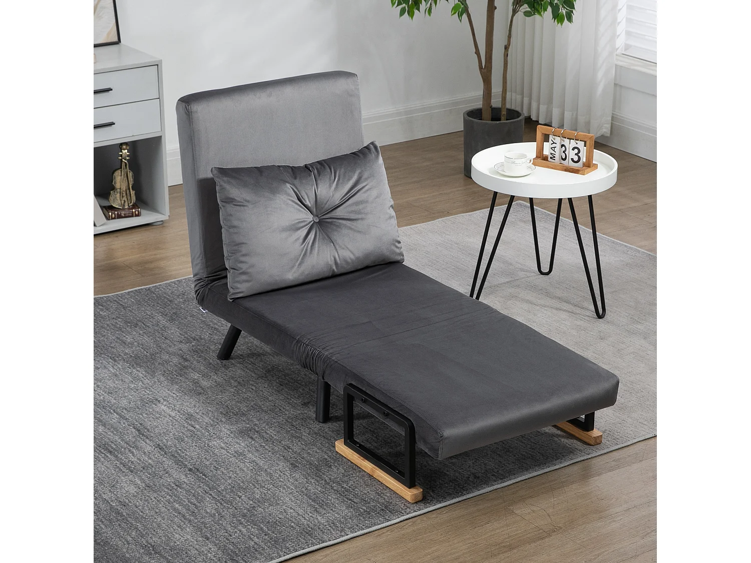 Poltrona letto singolo 3 in 1 con schienale reclinabile grigio scuro