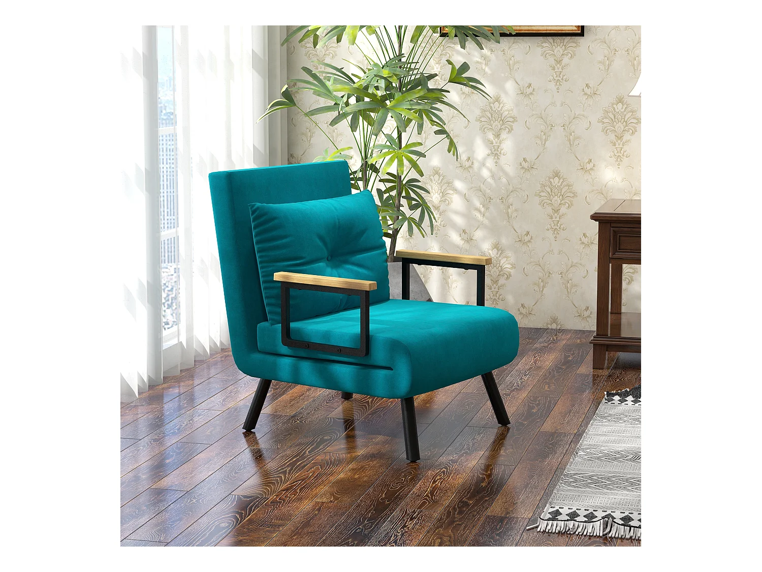 Poltrona letto singolo 3 in 1 con schienale reclinabile blu scuro