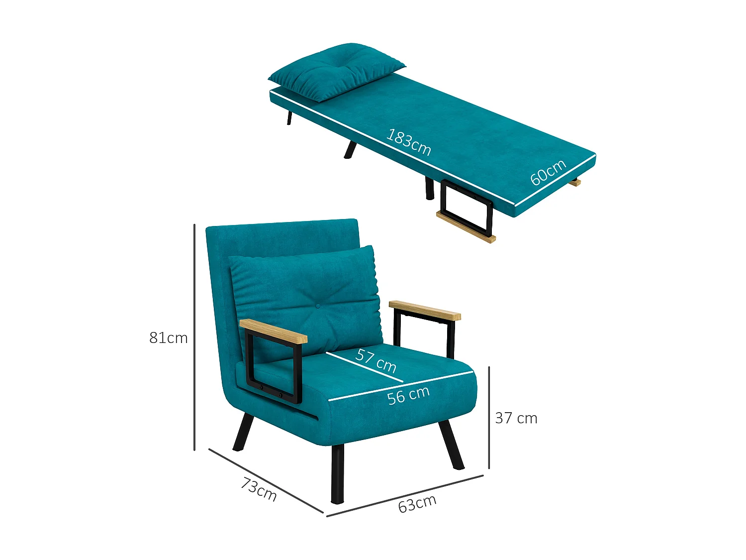 Poltrona letto singolo 3 in 1 con schienale reclinabile blu scuro