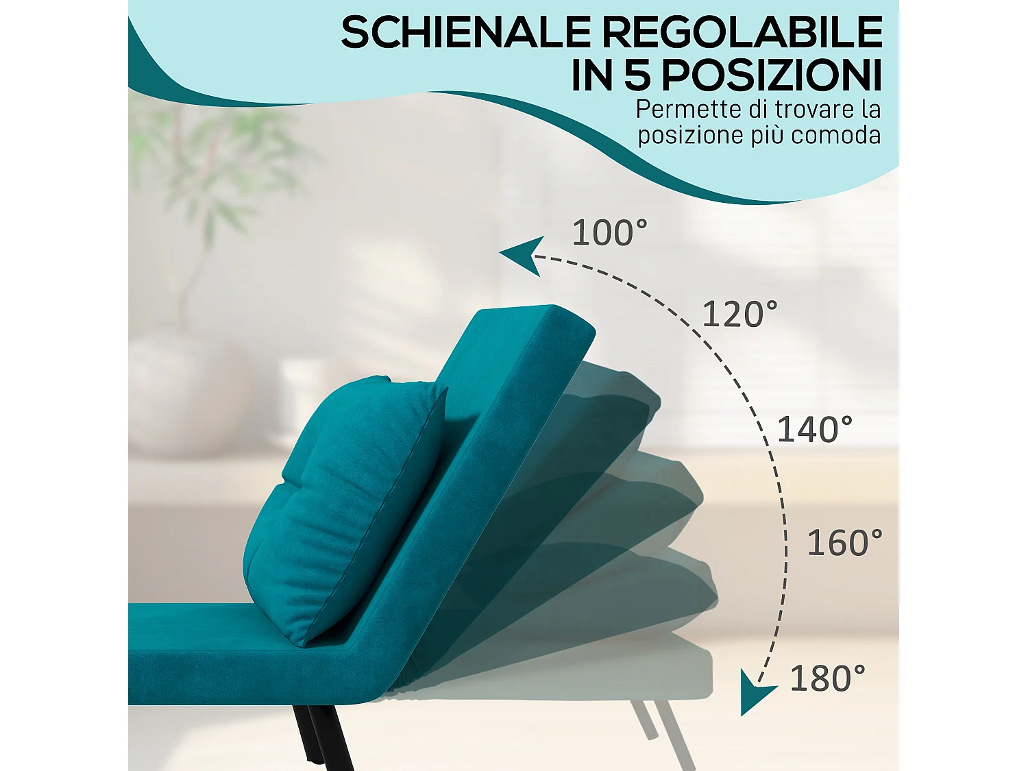 Poltrona letto singolo 3 in 1 con schienale reclinabile blu scuro