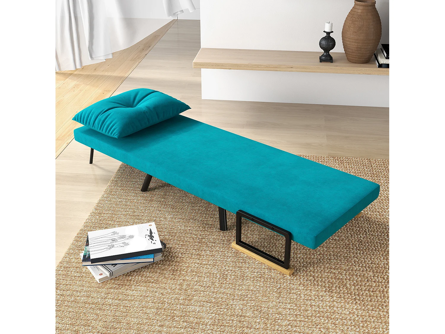 Poltrona letto singolo 3 in 1 con schienale reclinabile blu scuro