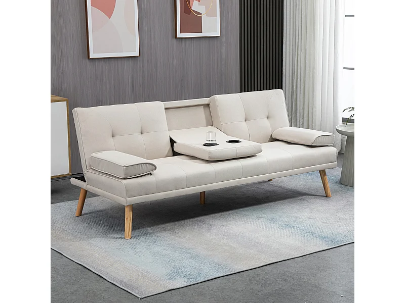 Divano letto 3  posti reclinabile con tavolino a ribalta beige