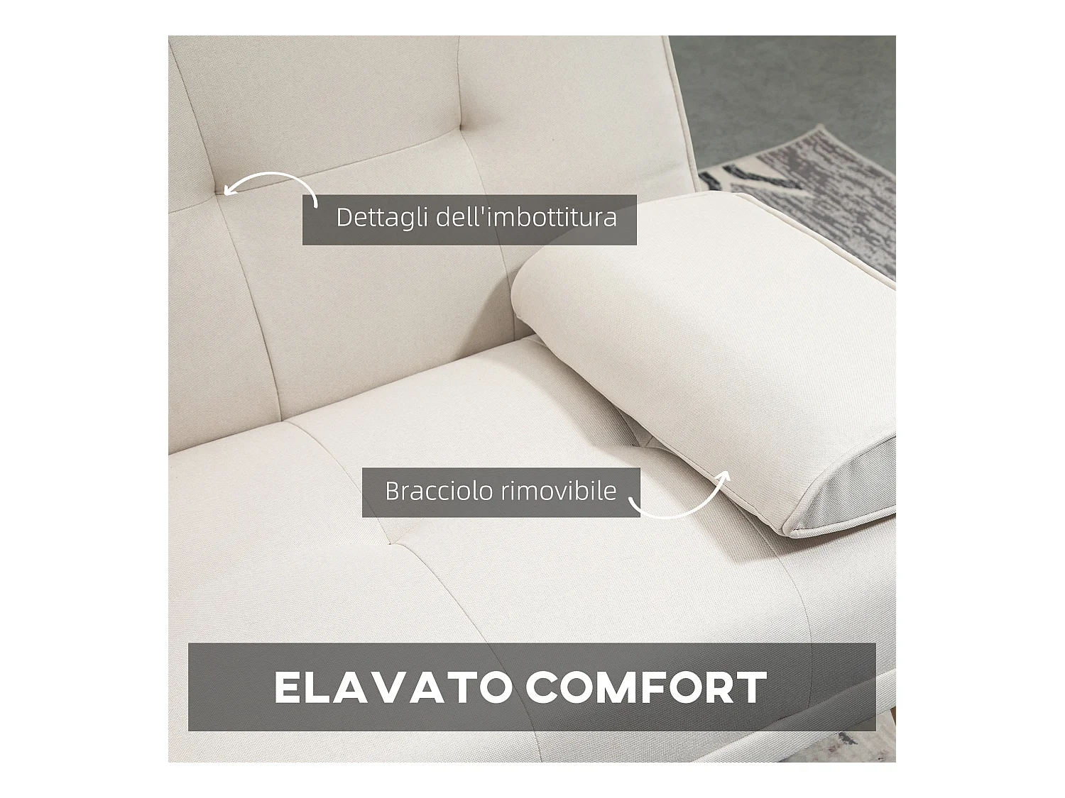 Divano letto 3  posti reclinabile con tavolino a ribalta beige