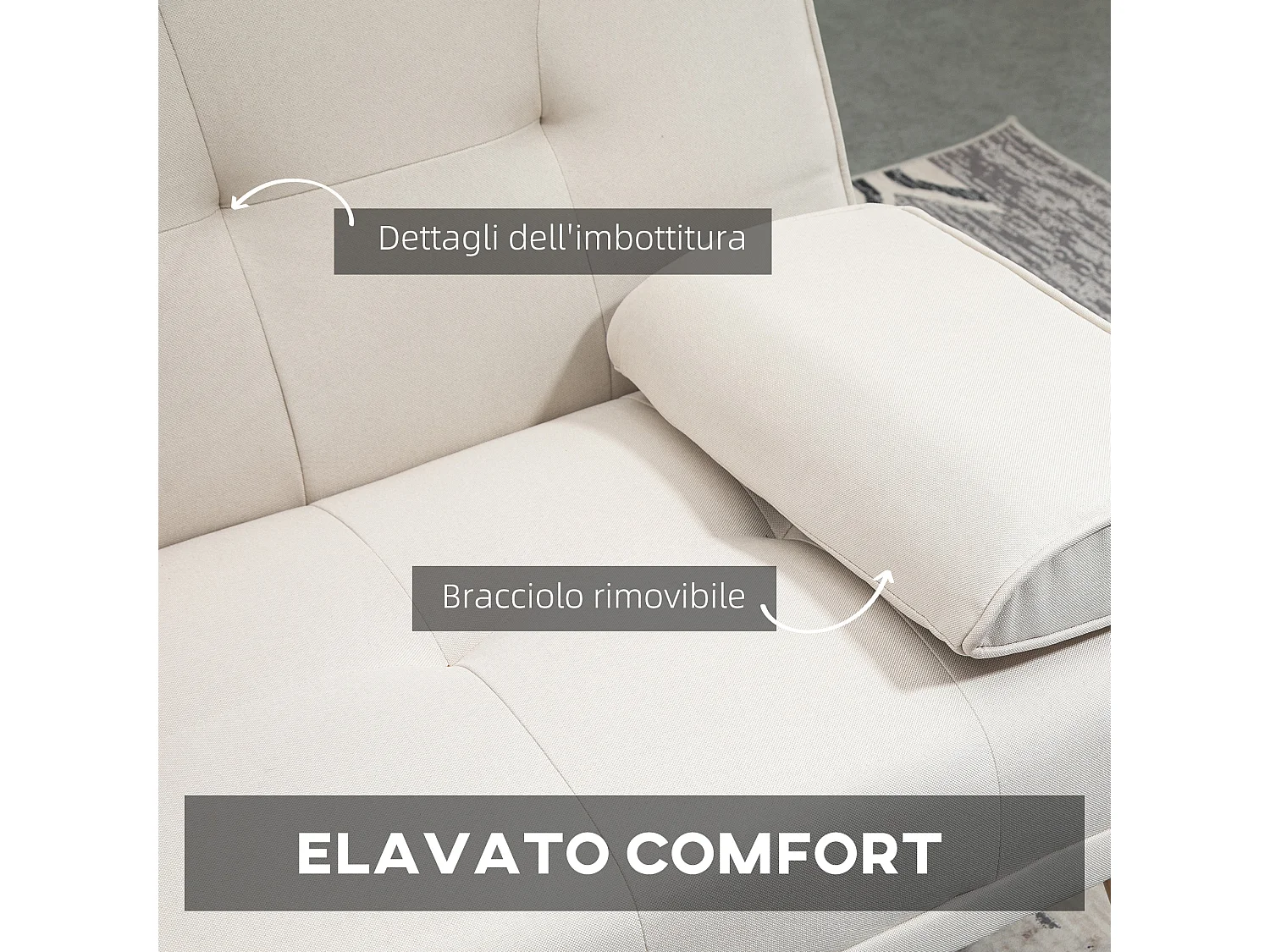 Divano letto 3  posti reclinabile con tavolino a ribalta beige