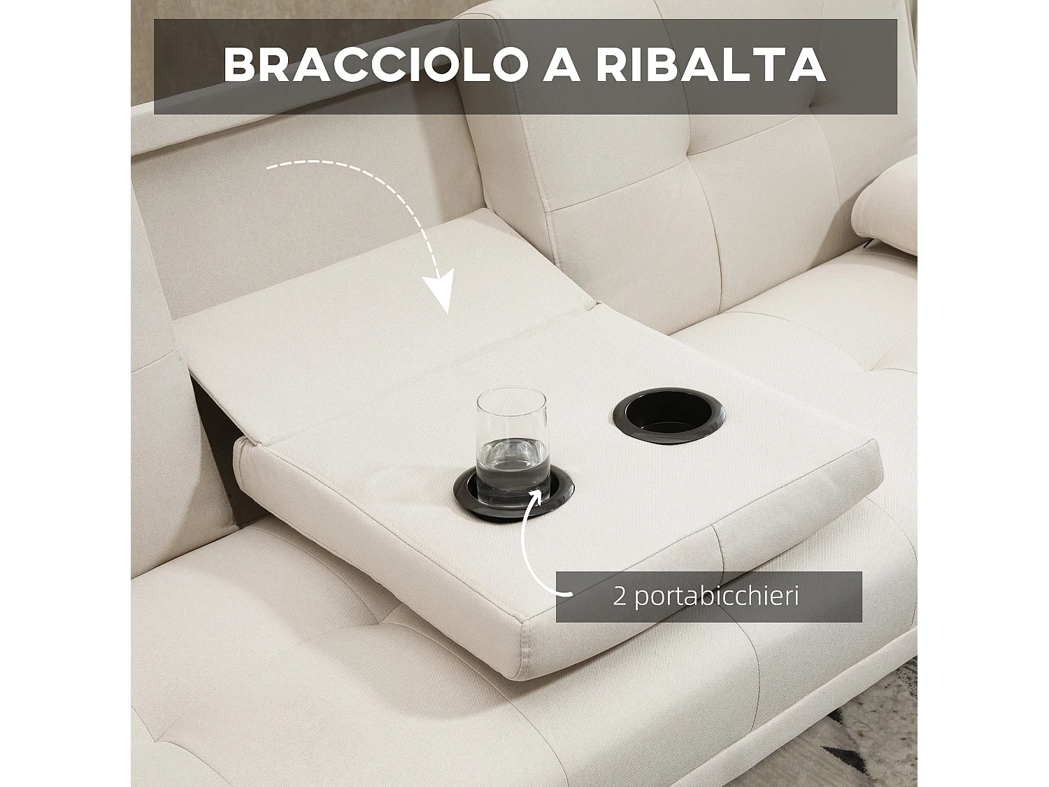 Divano letto 3  posti reclinabile con tavolino a ribalta beige