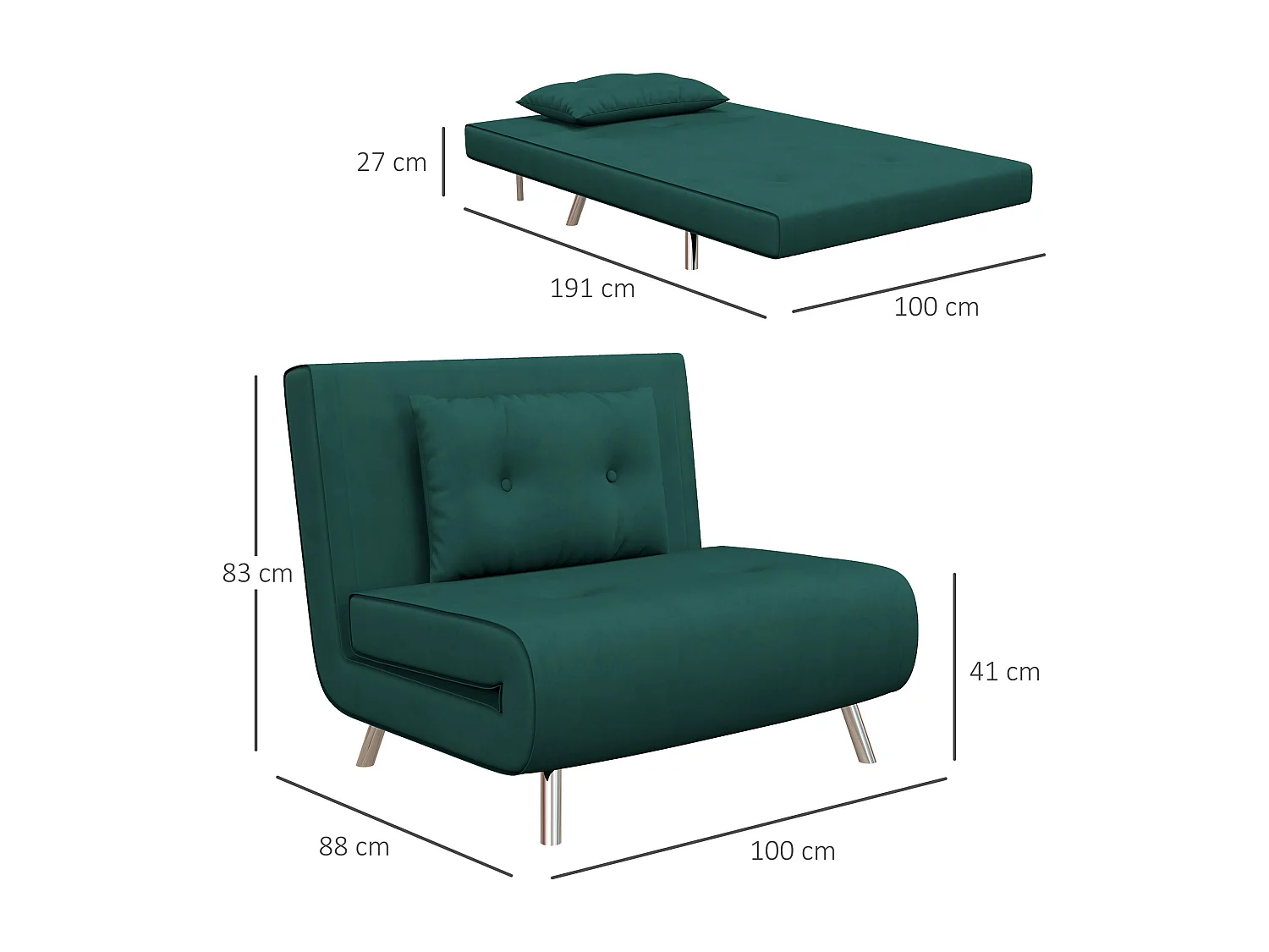 Poltroncina letto singolo 3 in 1 reclinabile a 3 livelli in velluto