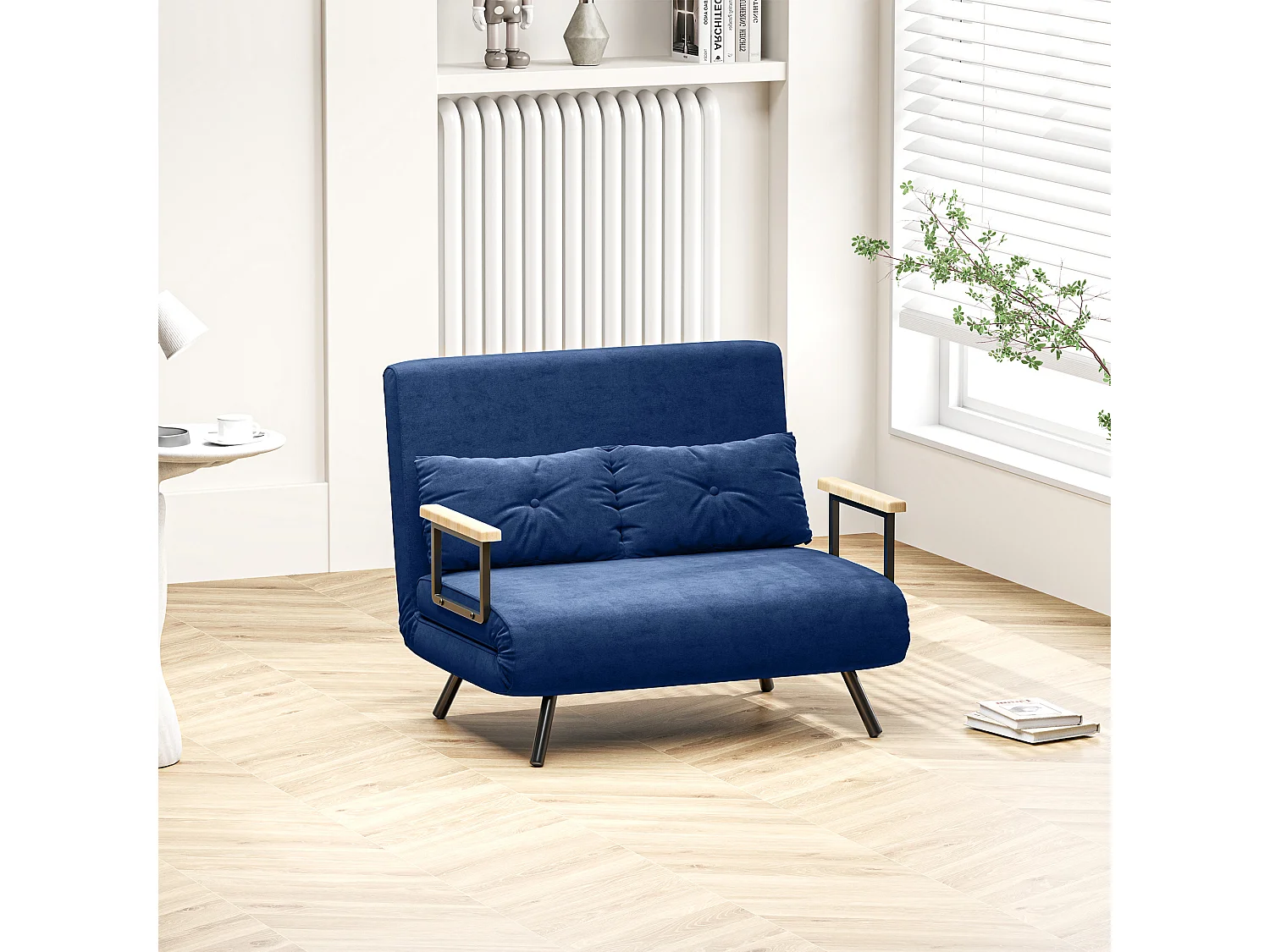 Divano letto 3 in 1 vellutato con schienale regolabile 5 livelli blu