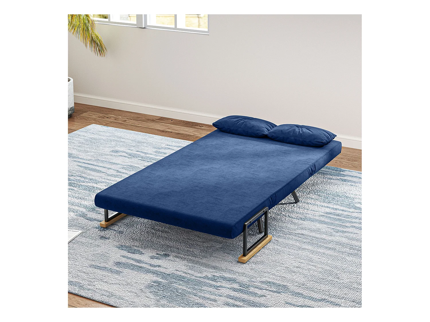 Divano letto 3 in 1 vellutato con schienale regolabile 5 livelli blu