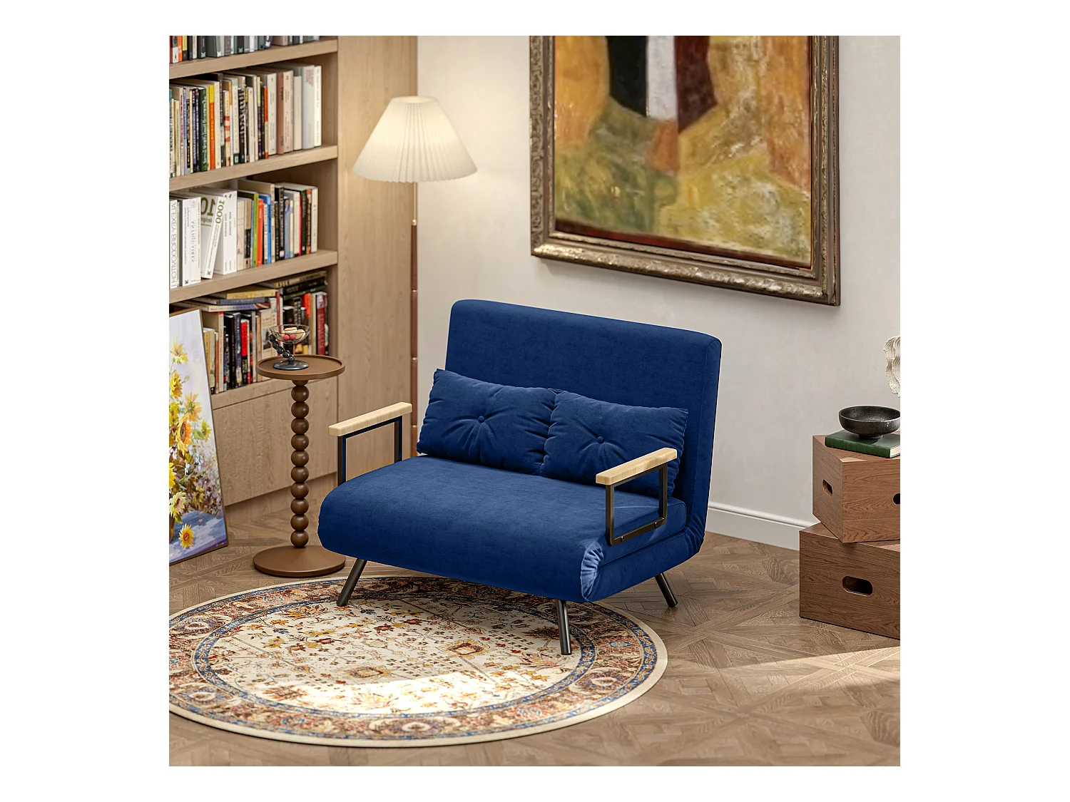 Divano letto 3 in 1 vellutato con schienale regolabile 5 livelli blu
