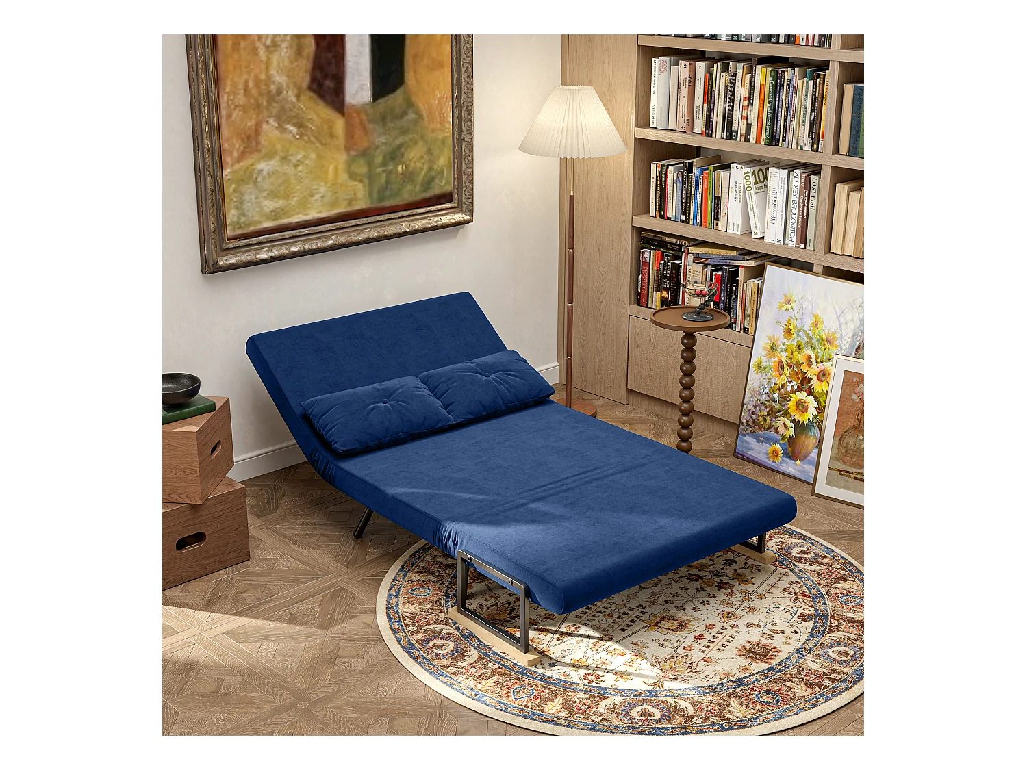 Divano letto 3 in 1 vellutato con schienale regolabile 5 livelli blu