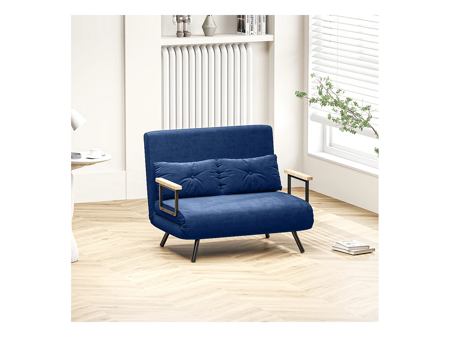 Divano letto 3 in 1 vellutato con schienale regolabile 5 livelli blu