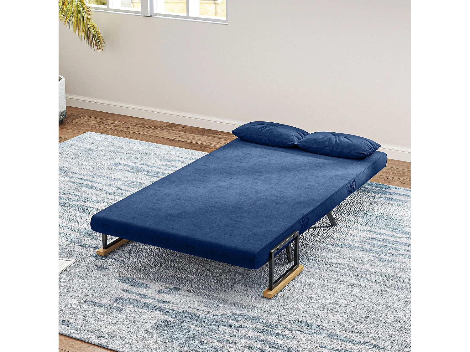 Divano letto 3 in 1 vellutato con schienale regolabile 5 livelli blu