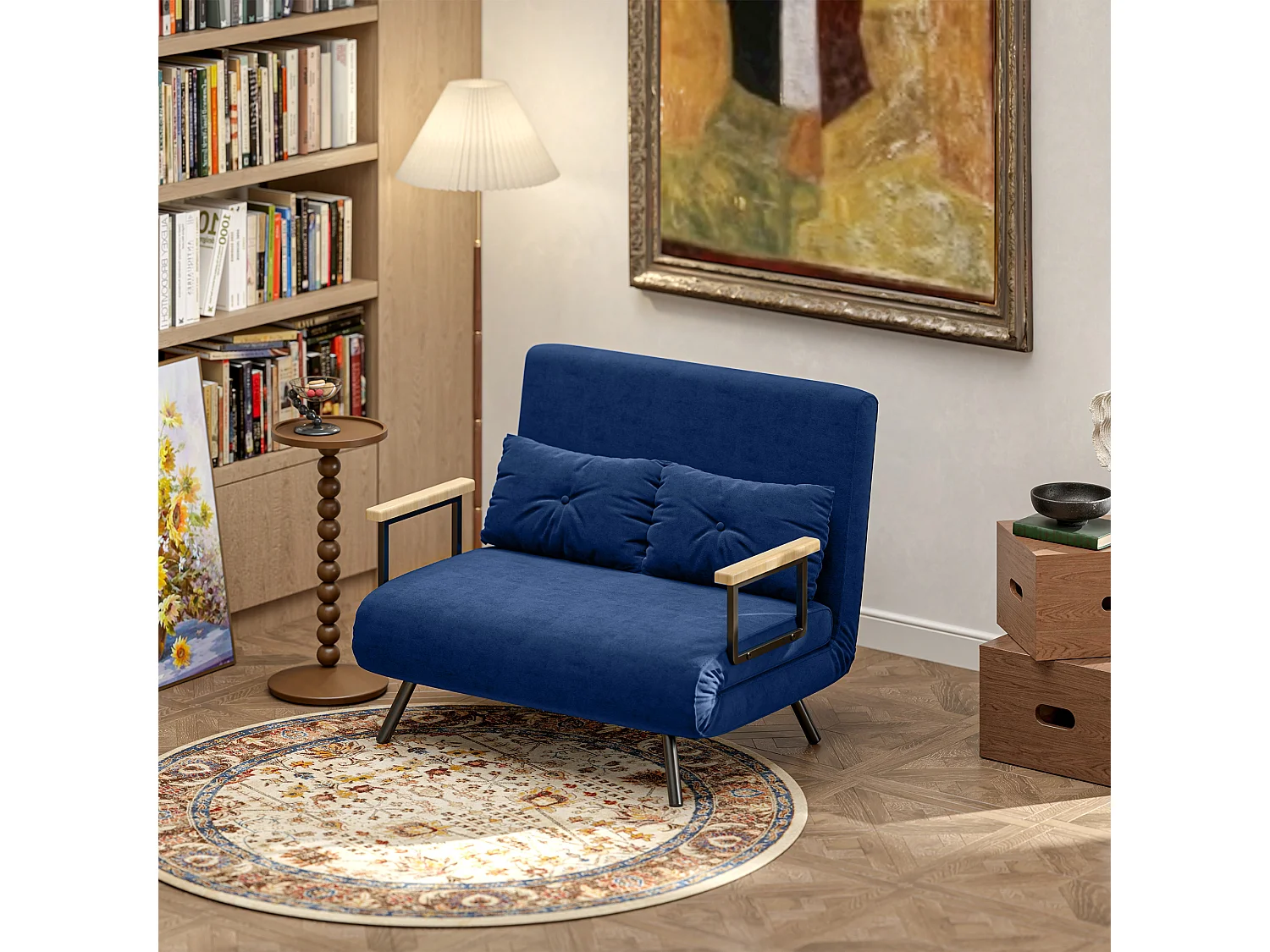 Divano letto 3 in 1 vellutato con schienale regolabile 5 livelli blu