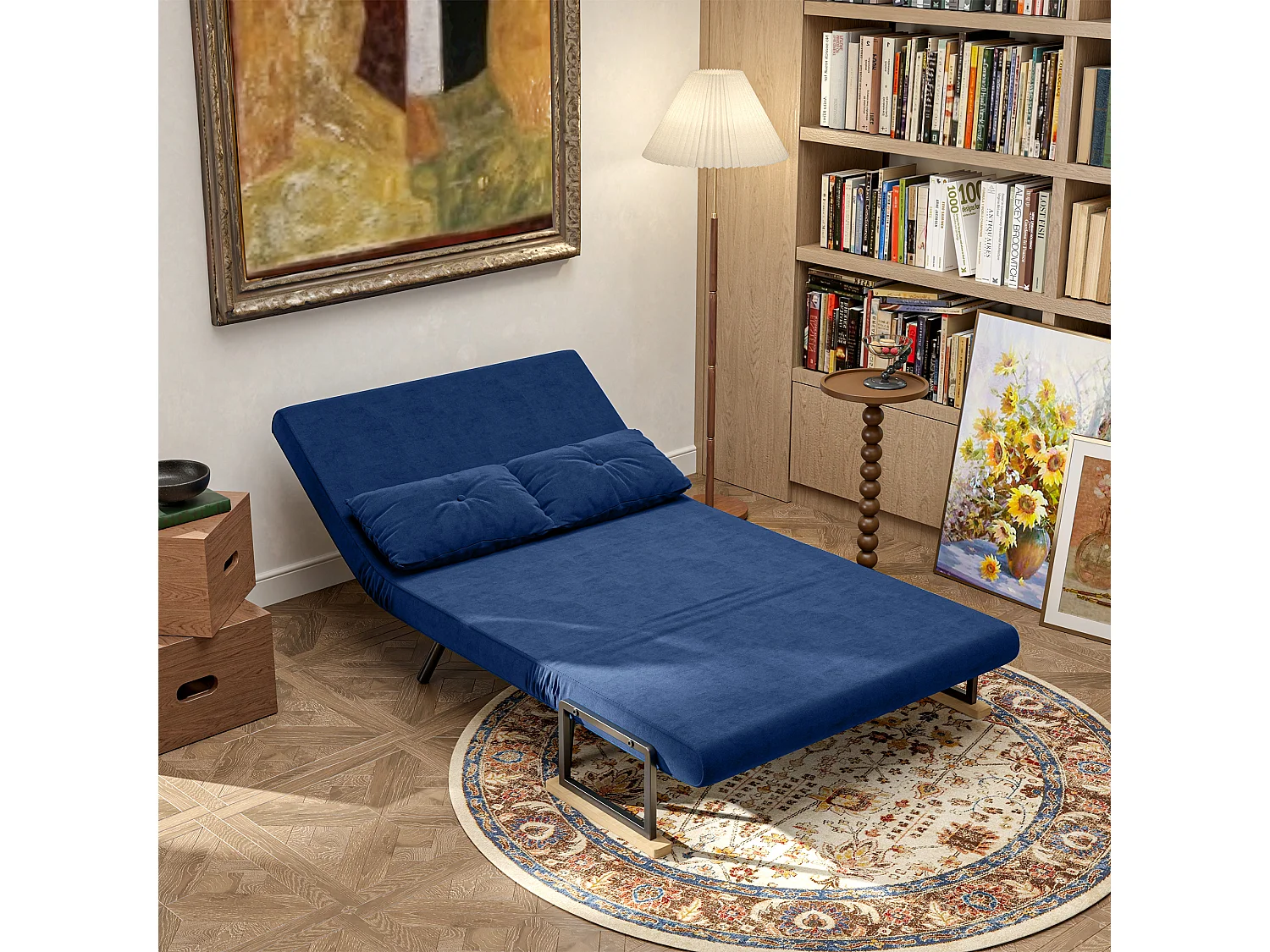 Divano letto 3 in 1 vellutato con schienale regolabile 5 livelli blu