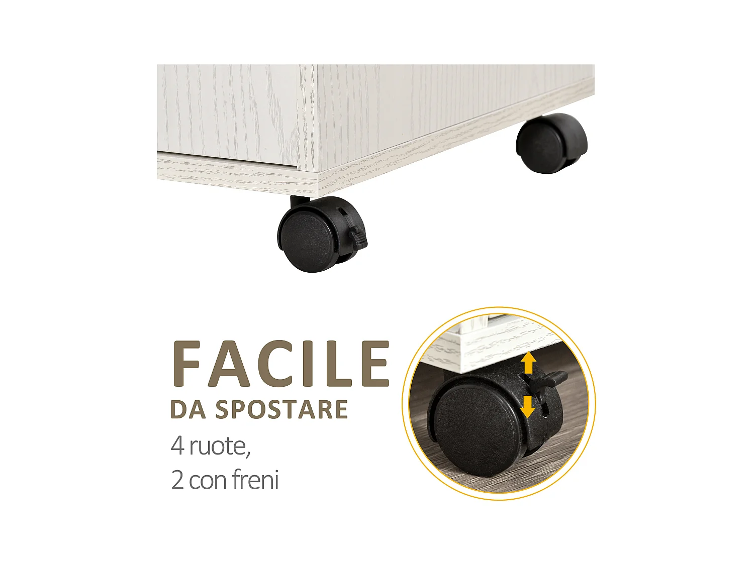 Mobiletto cucina per microonde con armadietto e ruote in legno