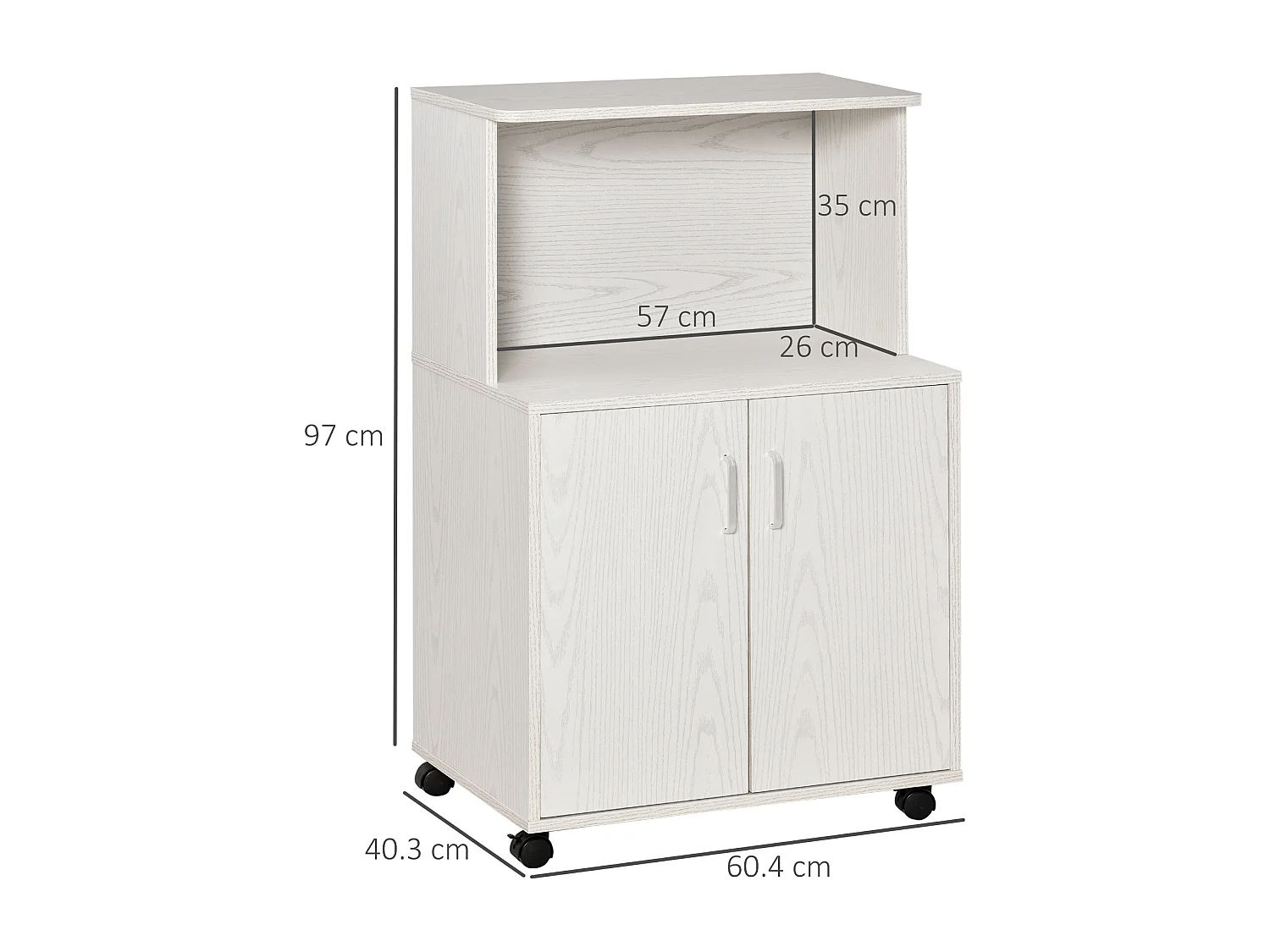 Mobiletto cucina per microonde con armadietto e ruote in legno