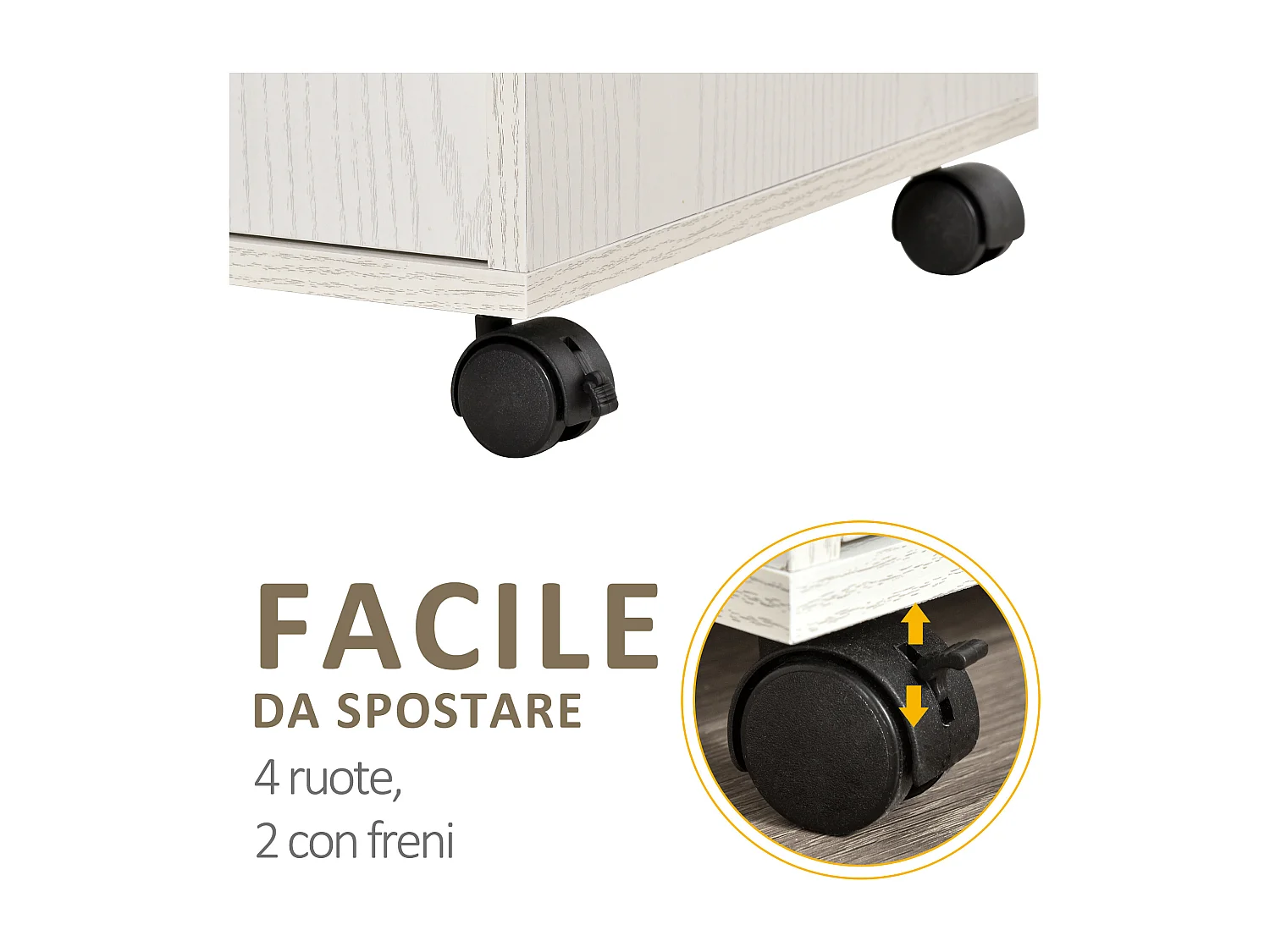 Mobiletto cucina per microonde con armadietto e ruote in legno