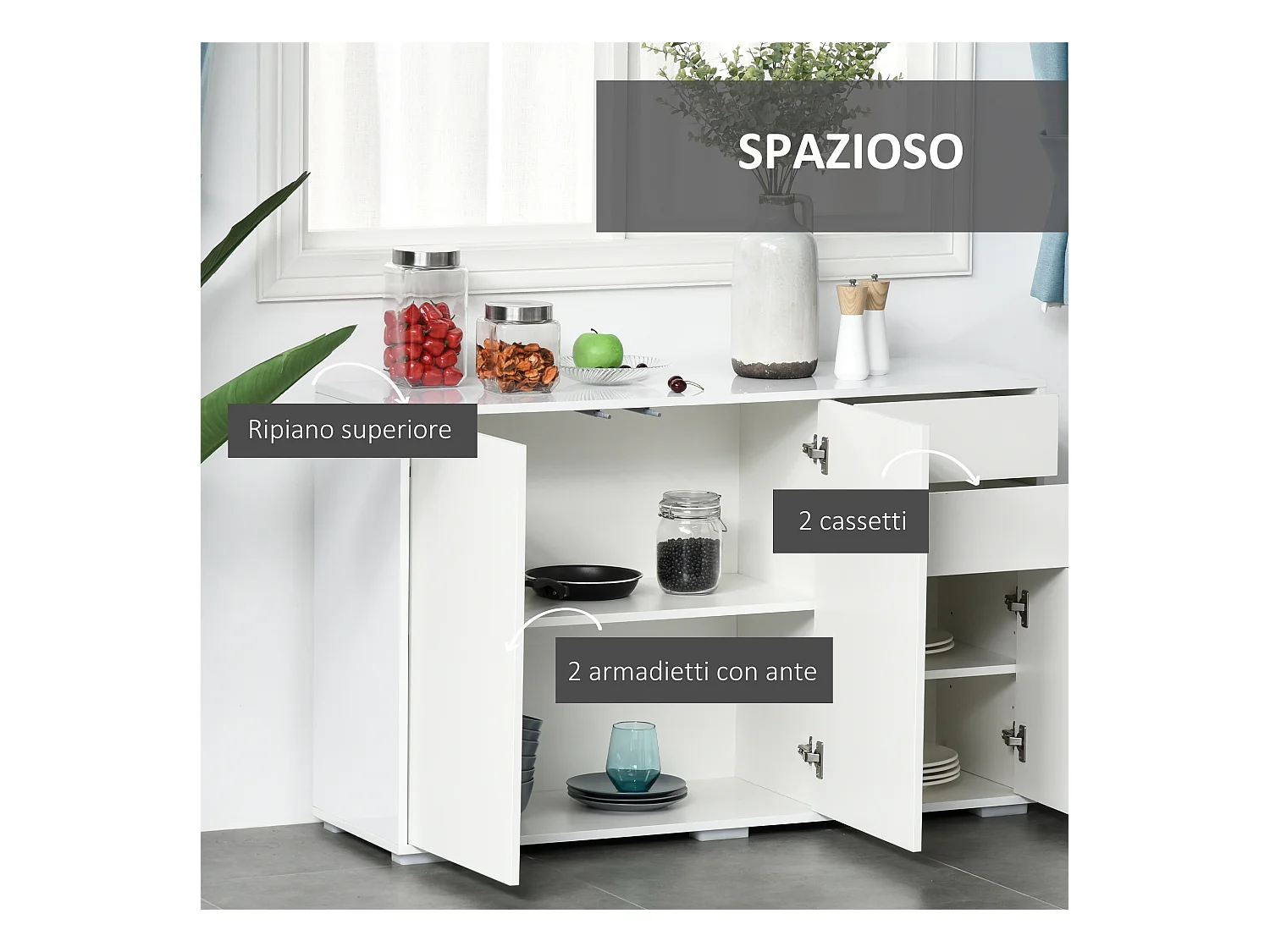 Mobiletto multiuso 2 cassetti 2 armadietti apertura a pressione