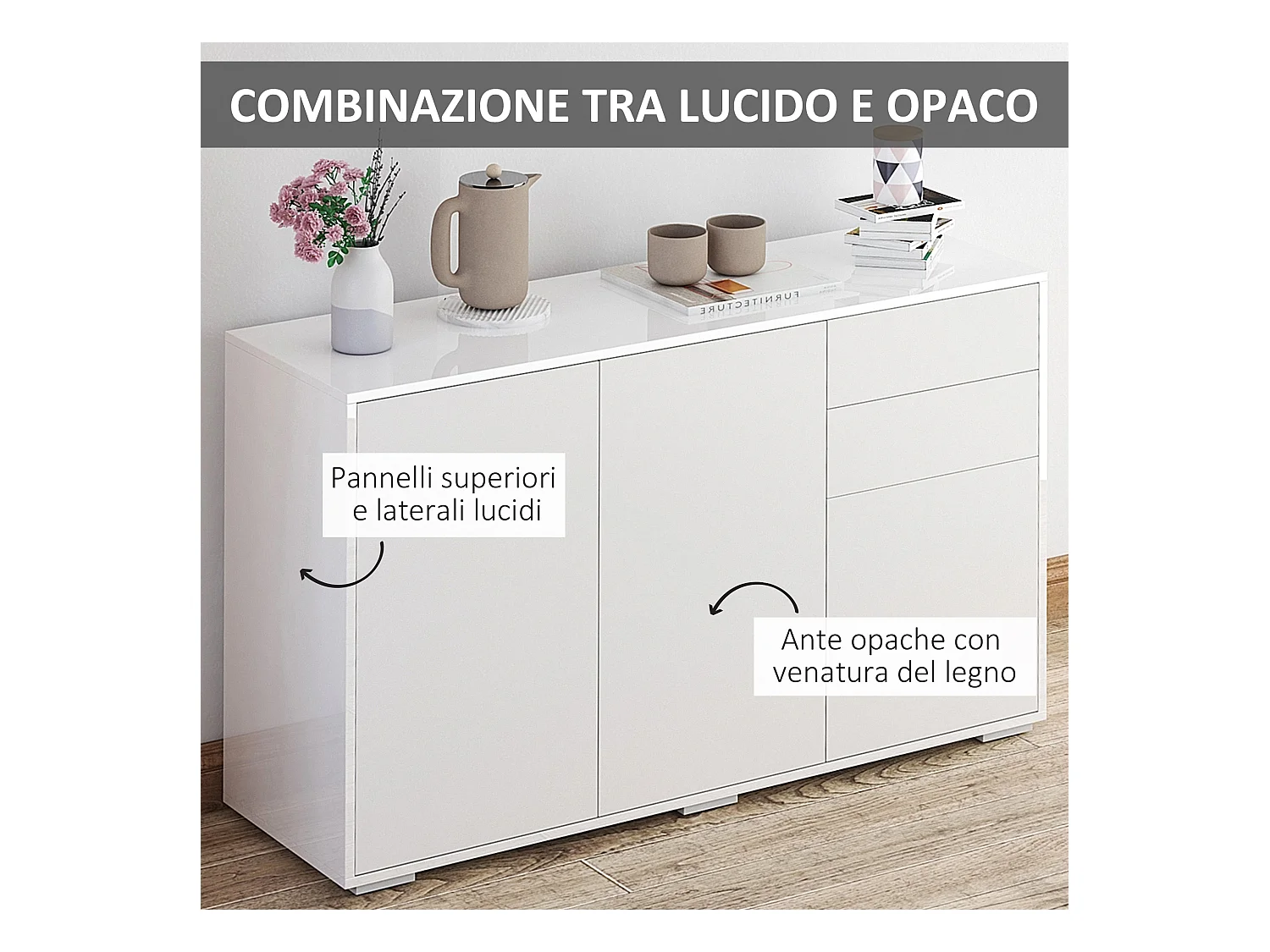 Mobiletto multiuso 2 cassetti 2 armadietti apertura a pressione