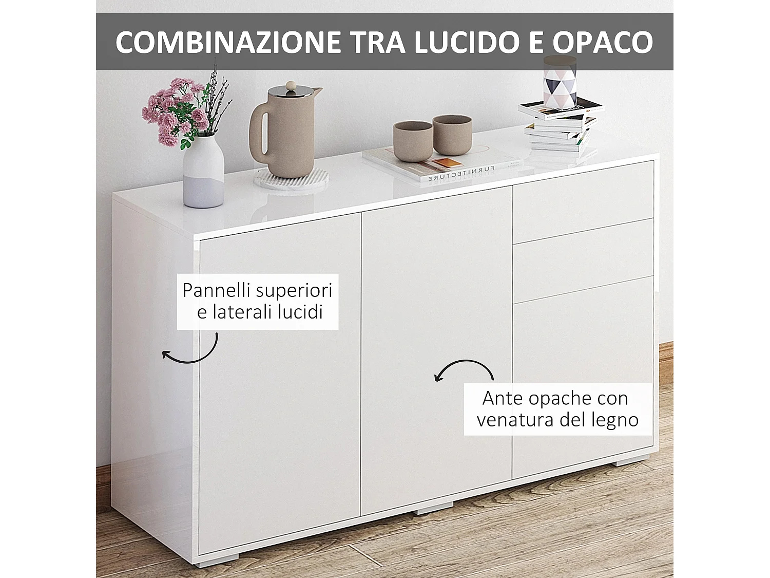 Mobiletto multiuso 2 cassetti 2 armadietti apertura a pressione