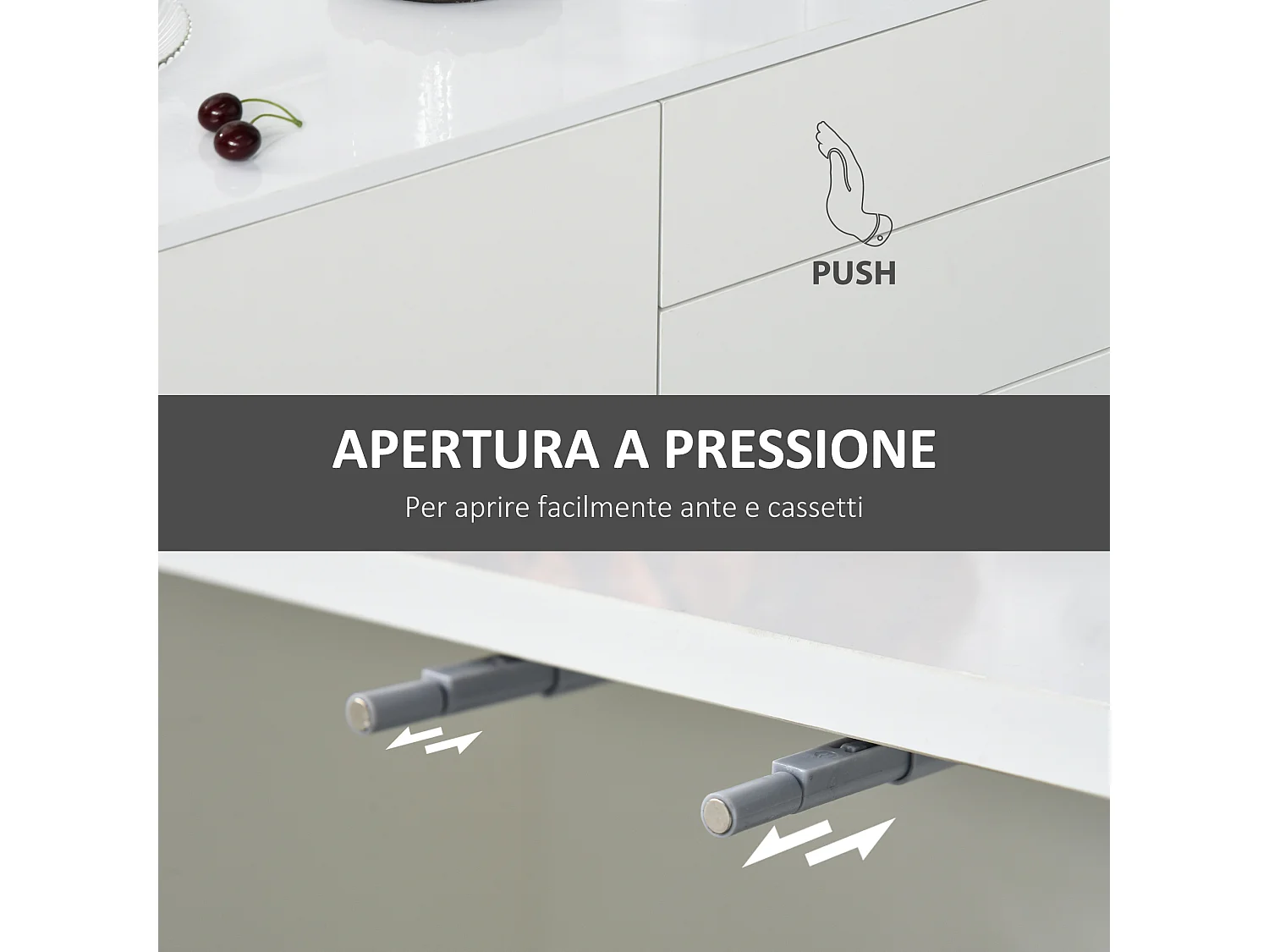 Mobiletto multiuso 2 cassetti 2 armadietti apertura a pressione