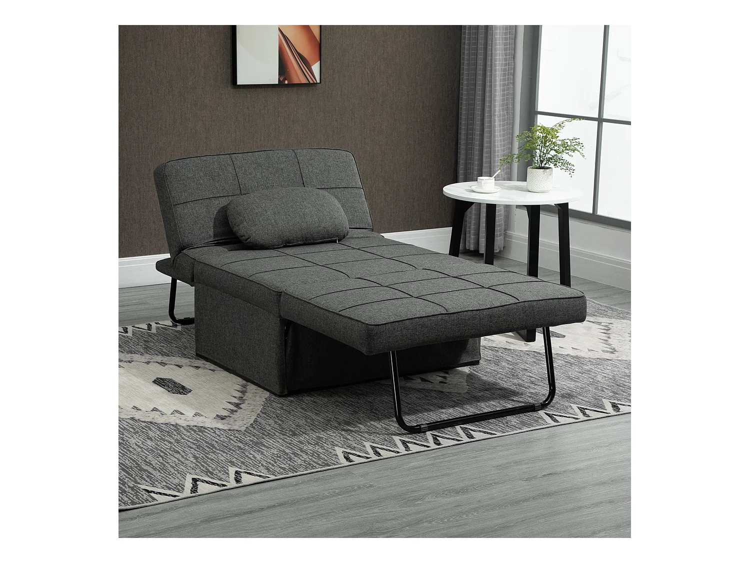 Poltrona letto 3 in 1 con schienale regolabile e cuscino grigio