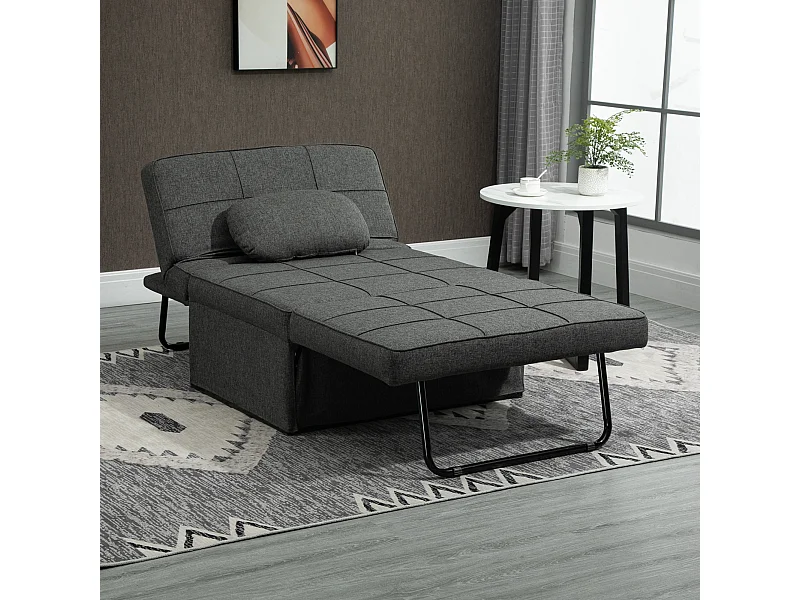 Poltrona letto 3 in 1 con schienale regolabile e cuscino grigio