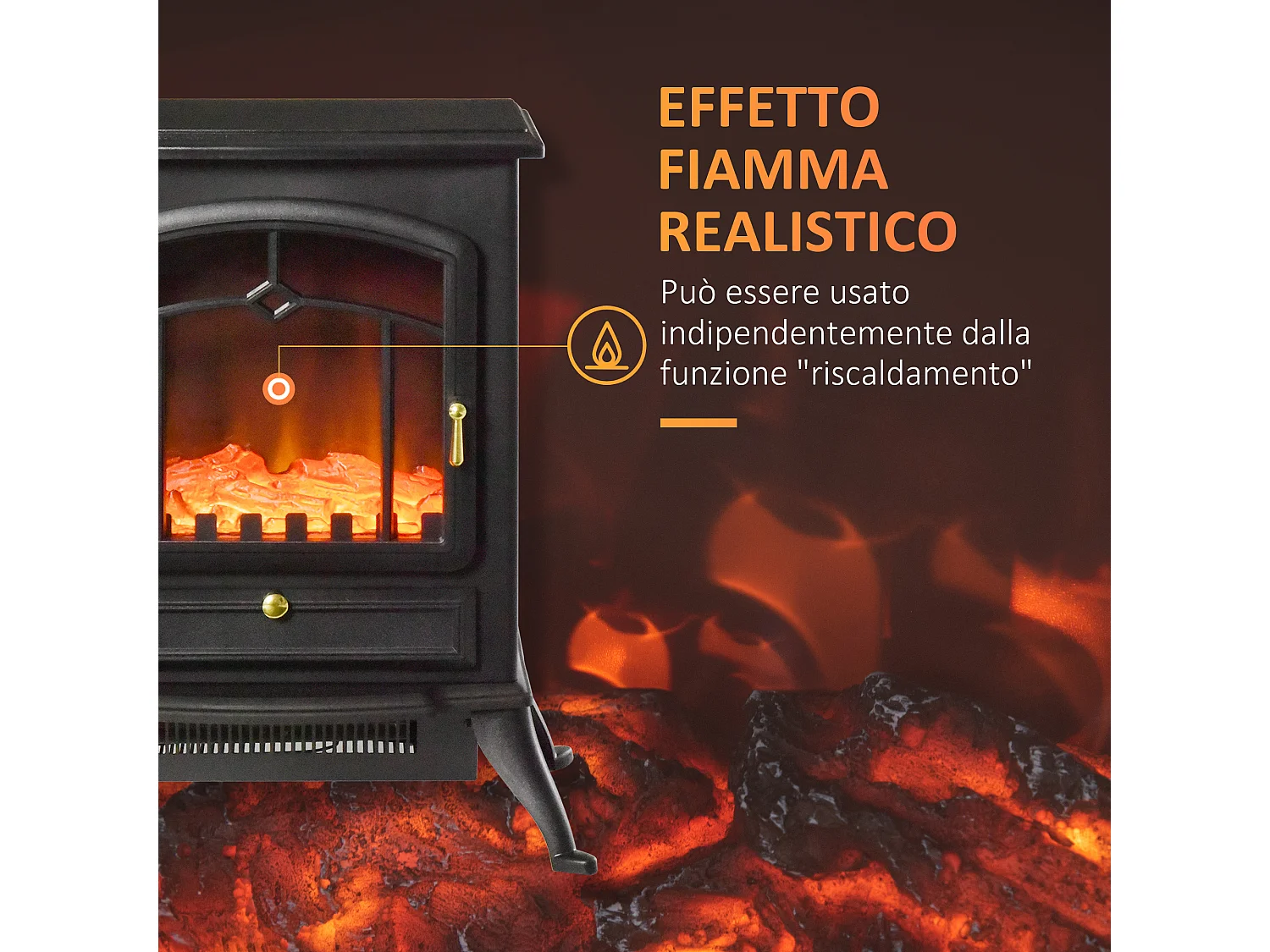 Camino elettrico da terra con effetto fiamma in abs e vetro