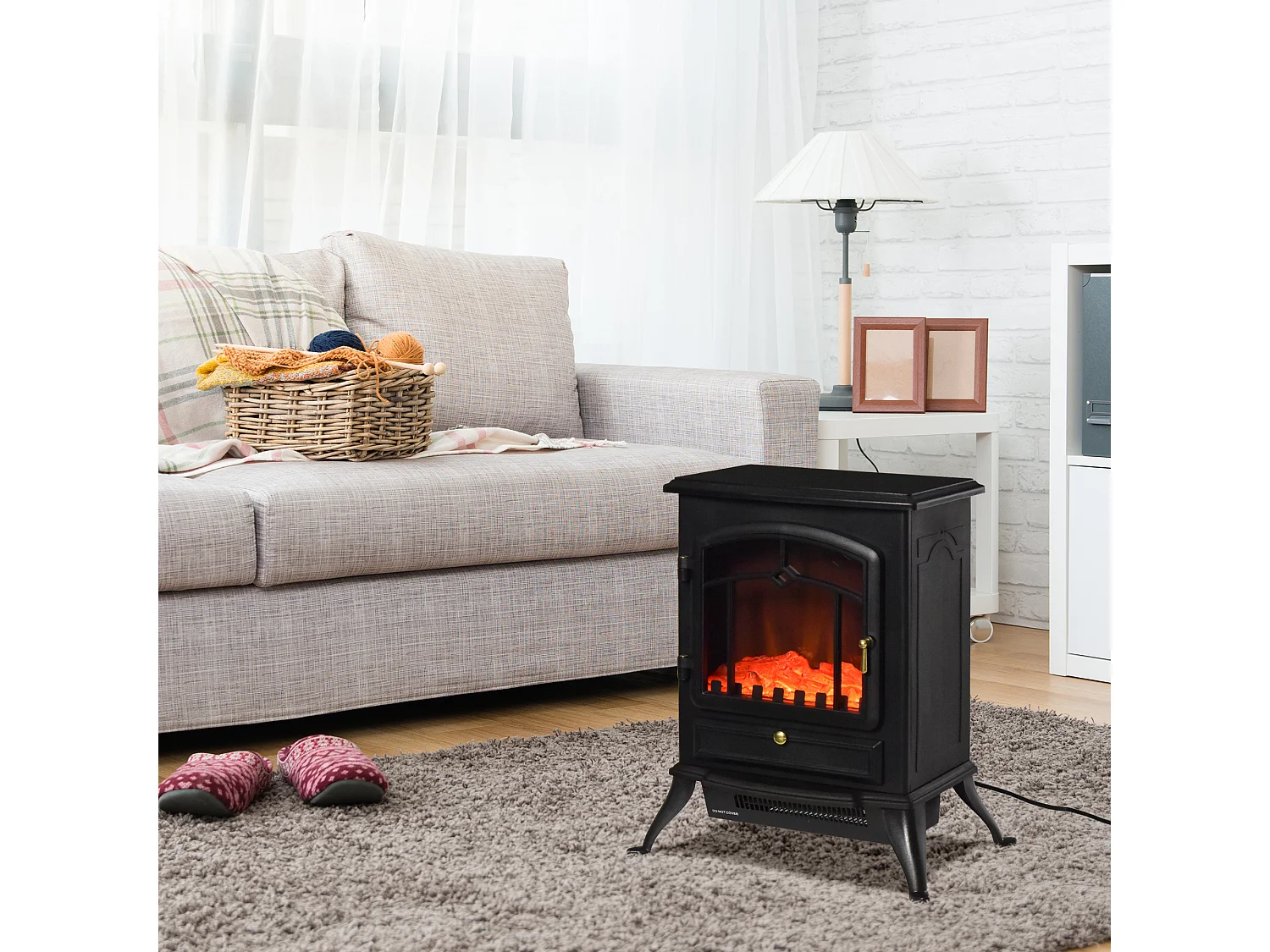 Camino elettrico da terra con effetto fiamma in abs e vetro