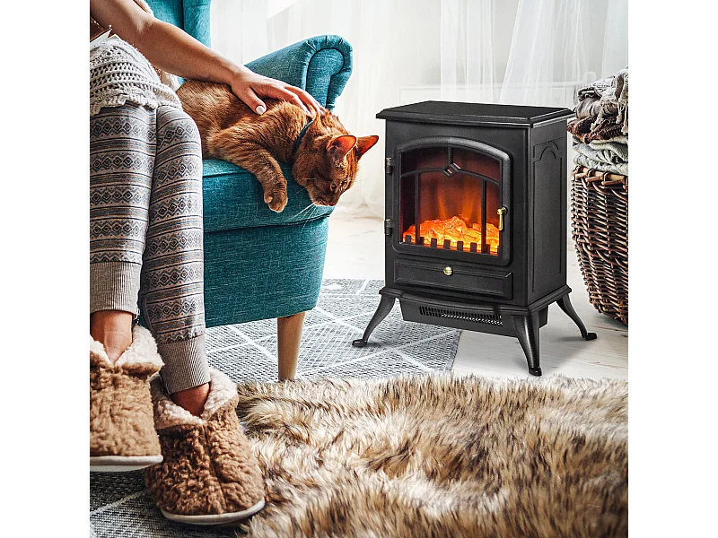 Camino elettrico da terra con effetto fiamma in abs e vetro