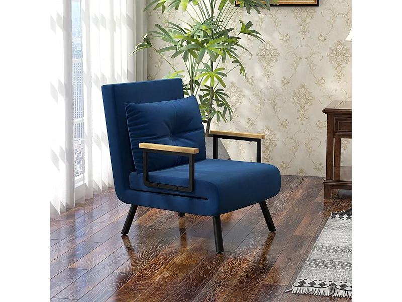 Poltrona letto 3 in 1 reclinabile con cuscino blu