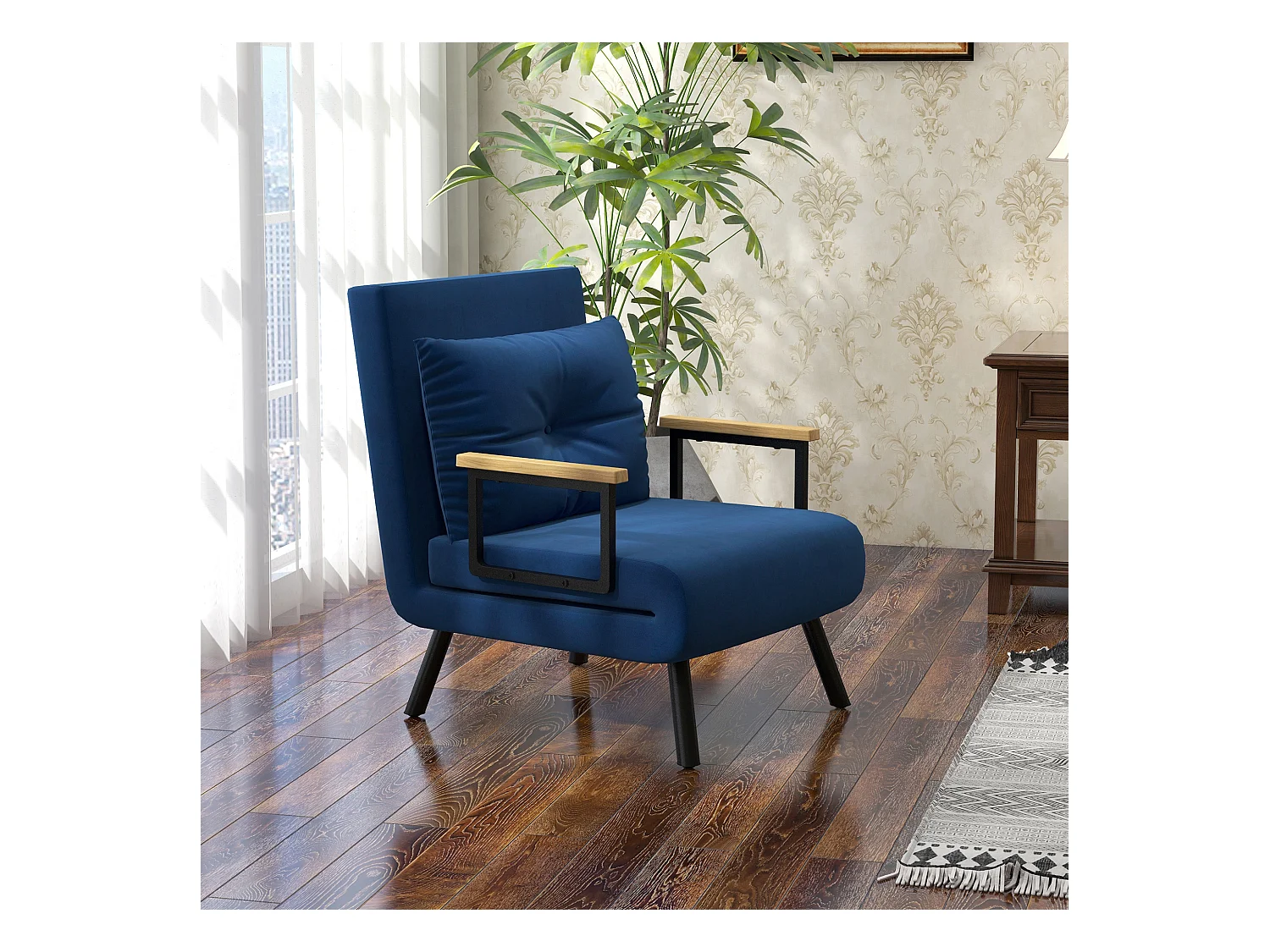 Poltrona letto 3 in 1 reclinabile con cuscino blu