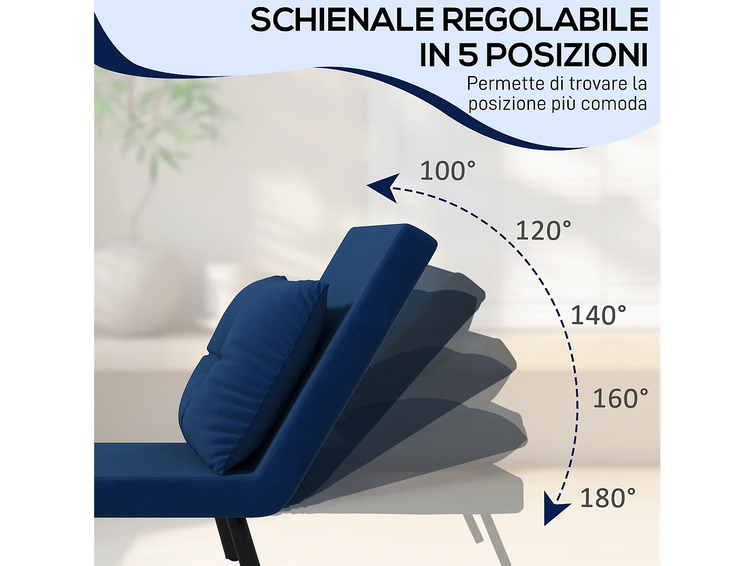 Poltrona letto 3 in 1 reclinabile con cuscino blu
