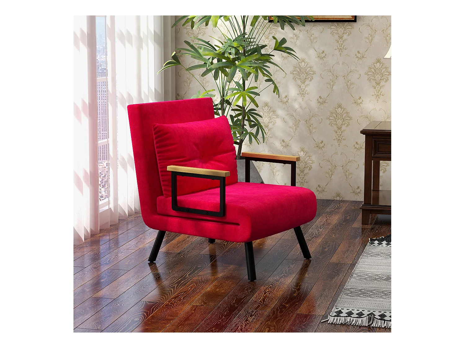 Poltrona letto 3 in 1 reclinabile con cuscino rosso