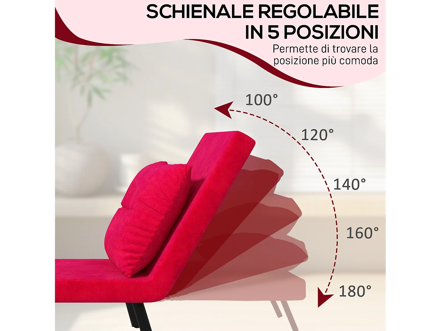 Poltrona letto 3 in 1 reclinabile con cuscino rosso